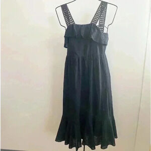 J.Crew black eyelet ruffle midi dress 00‎